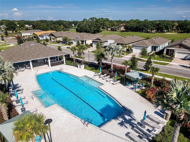 view of pool with a patio area and a gazebo