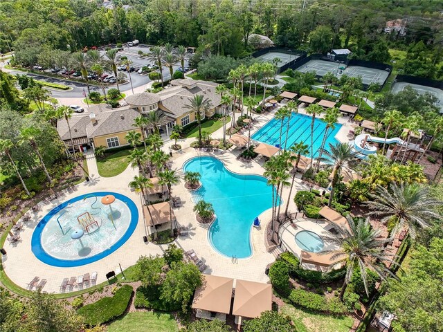 view of swimming pool with a patio area