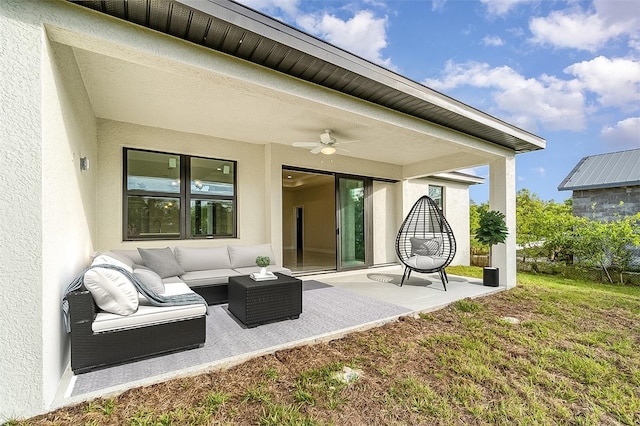 view of patio / terrace featuring an outdoor living space and ceiling fan