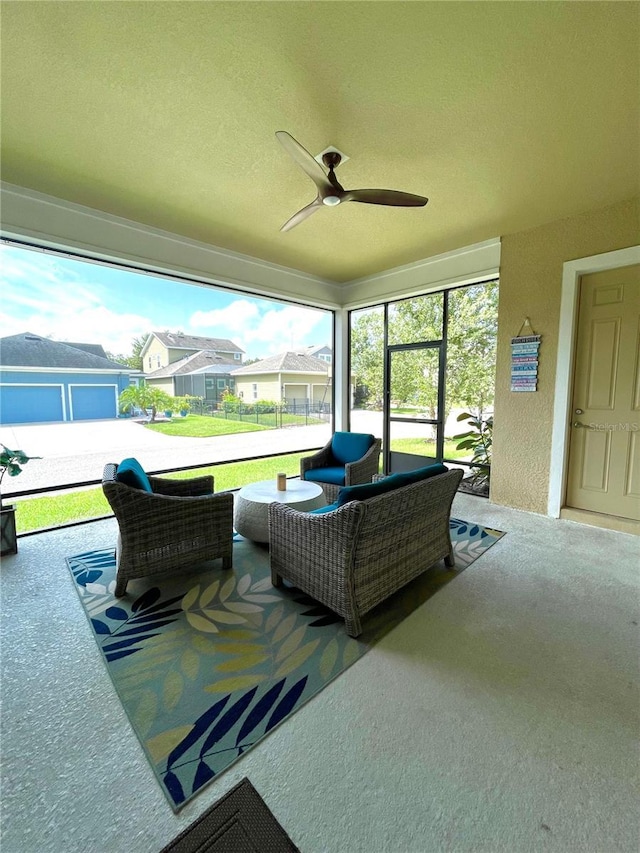 view of patio / terrace featuring an outdoor hangout area and ceiling fan