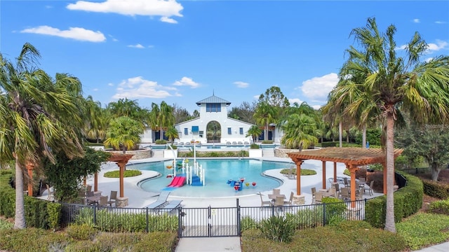 view of pool with a patio area and a pergola