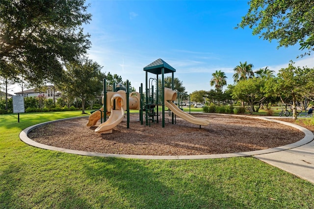 view of play area featuring a yard