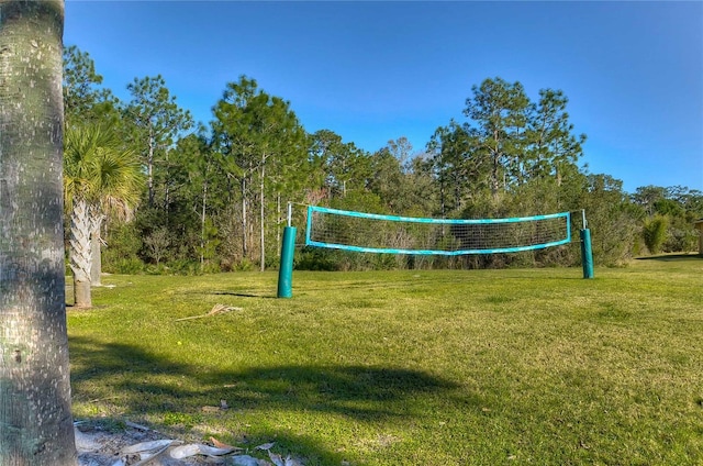 view of community featuring a yard and volleyball court