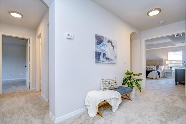 20131 Nob Oak Ave, Tampa, FL 33647 - corridor featuring light colored carpet, arched walkways, and baseboards