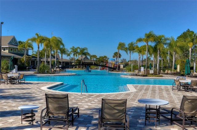 view of swimming pool featuring a patio