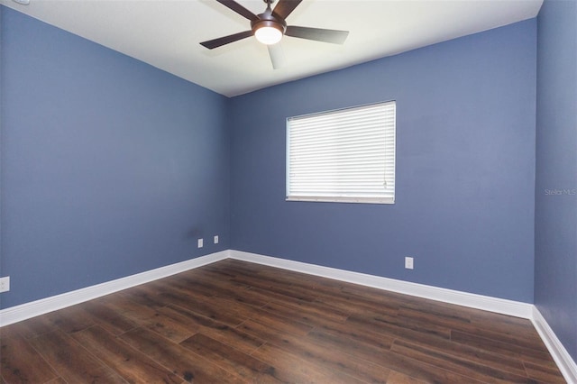 unfurnished room with ceiling fan and hardwood / wood-style flooring