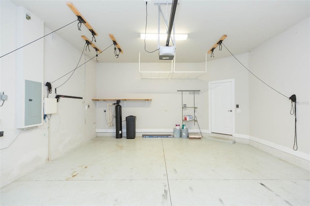 garage featuring electric panel and a garage door opener