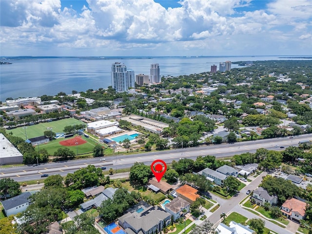 aerial view with a water view