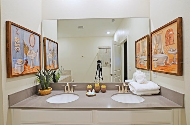 bathroom with dual bowl vanity