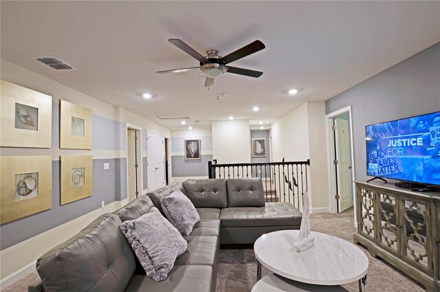 2857 Bookmark Dr, Kissimmee, FL 34746 - living room with baseboards, recessed lighting, a ceiling fan, visible vents, and carpet