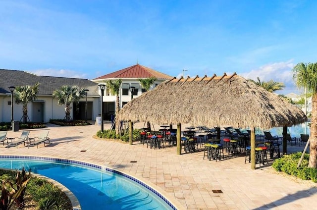 view of swimming pool with a patio