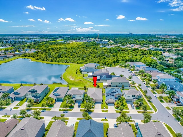 aerial view with a water view