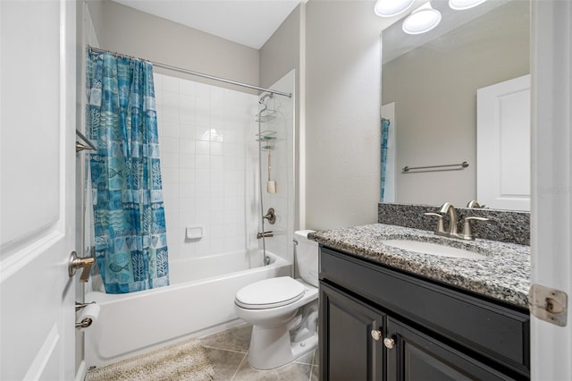 full bathroom with vanity, tile patterned floors, toilet, and shower / bath combination with curtain