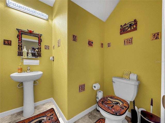 bathroom with toilet and vaulted ceiling