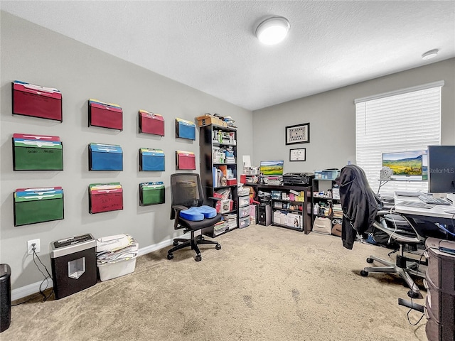 office featuring a textured ceiling and carpet flooring