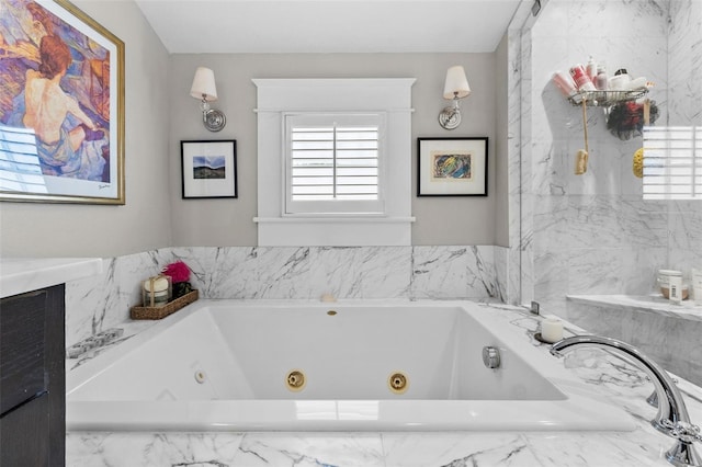 bathroom with tiled tub