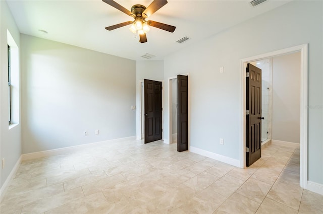 unfurnished bedroom with ceiling fan