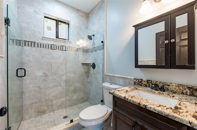 bathroom with vanity, toilet, and an enclosed shower