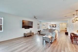 living room with light wood-type flooring