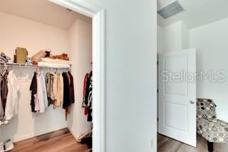 spacious closet featuring hardwood / wood-style floors