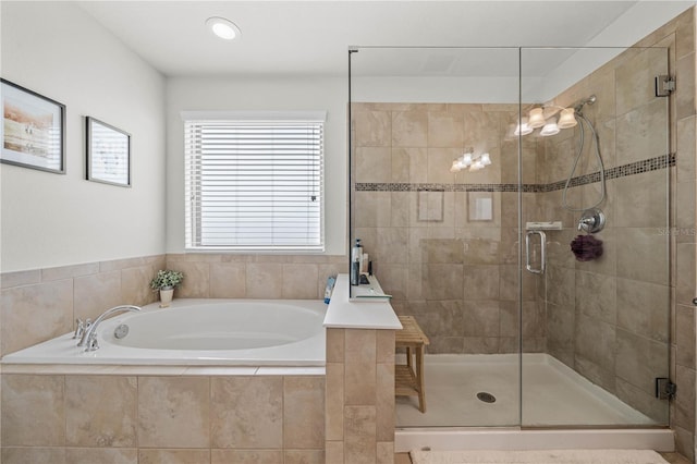 bathroom with independent shower and bath