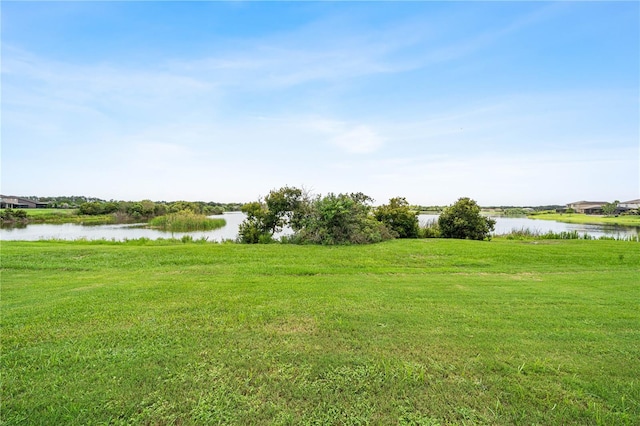 view of yard with a water view