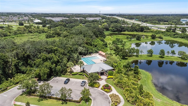 aerial view featuring a water view