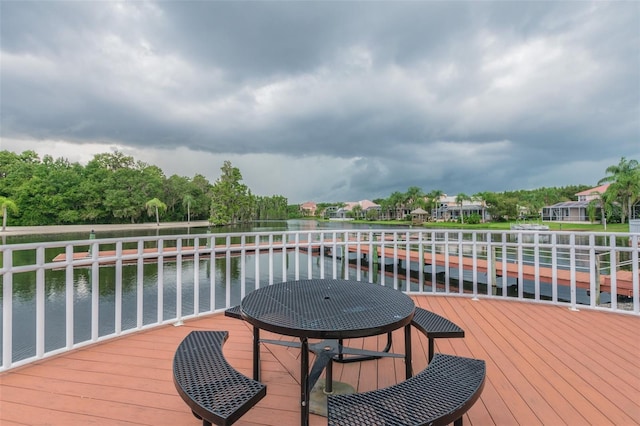 wooden deck with a water view