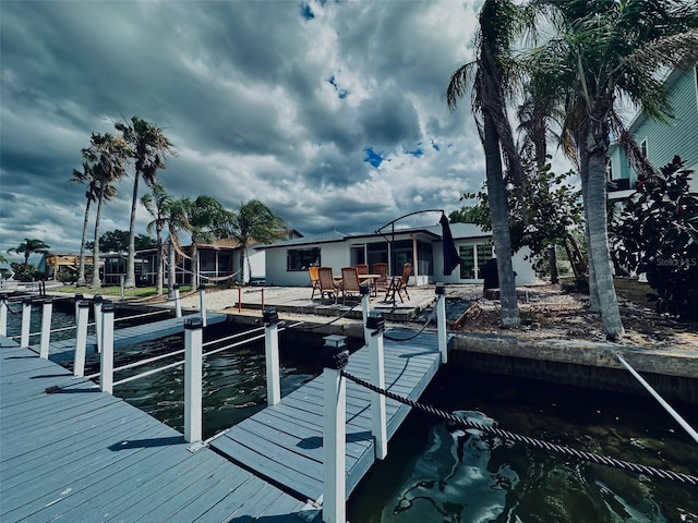 dock area with a water view