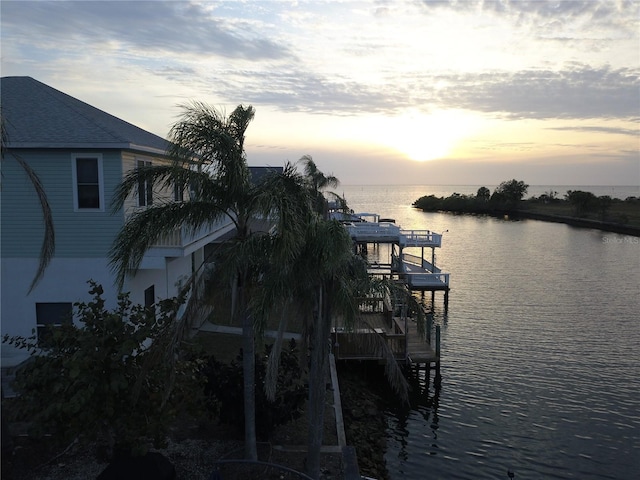 dock area featuring a water view