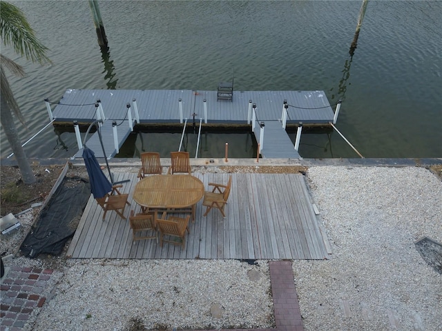 view of dock with a water view