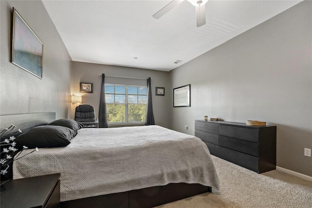 bedroom featuring carpet floors and ceiling fan