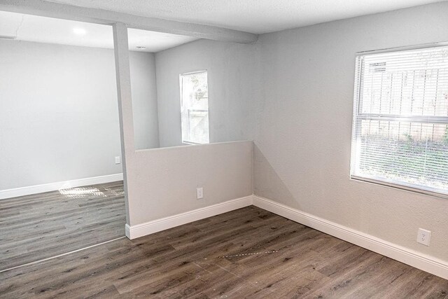 spare room featuring plenty of natural light and hardwood / wood-style flooring