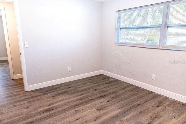 unfurnished room featuring plenty of natural light and dark wood-type flooring