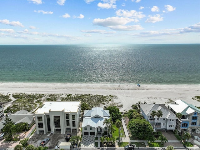 aerial view with a beach view and a water view