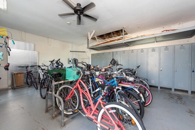 garage with ceiling fan