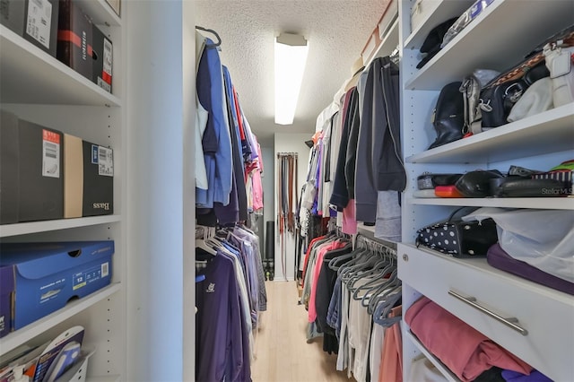 walk in closet with hardwood / wood-style floors