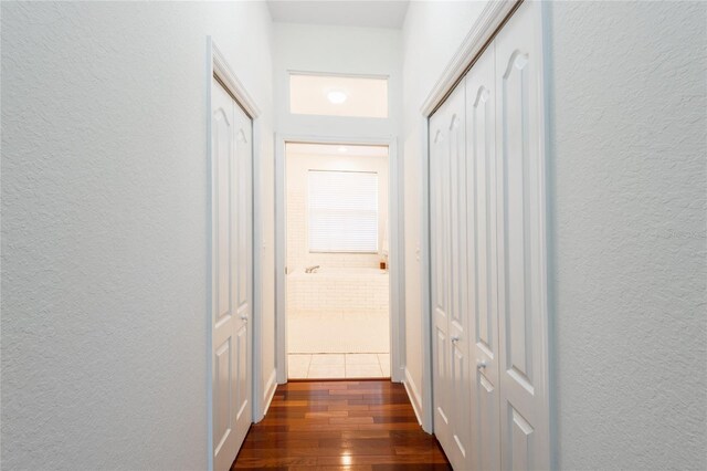 hallway featuring dark hardwood / wood-style flooring