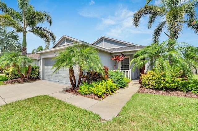 view of front of property featuring a garage and a front lawn