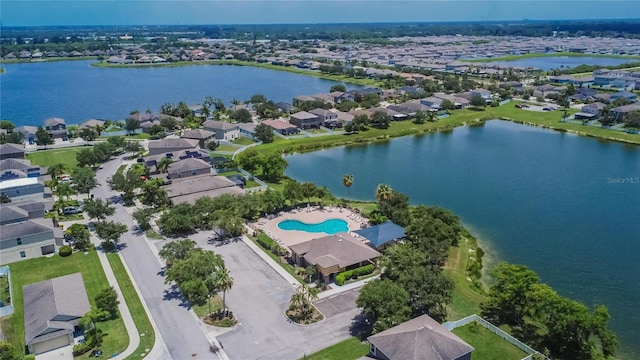 aerial view with a water view