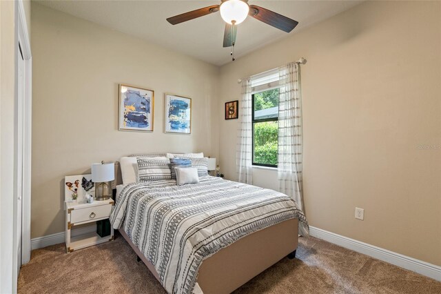 bedroom with carpet floors and ceiling fan