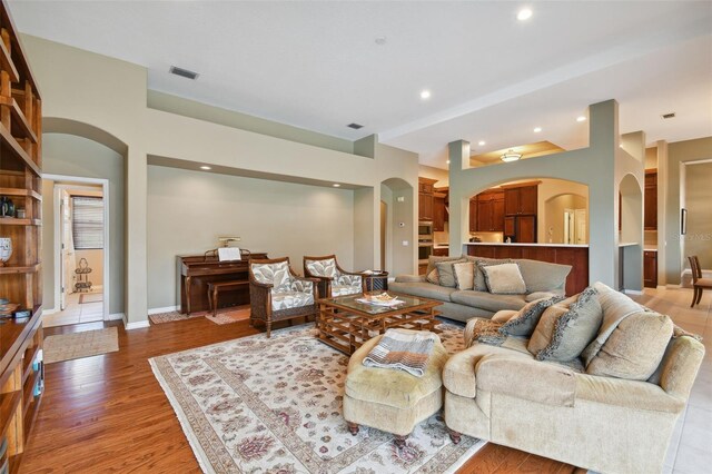 living room featuring wood-type flooring