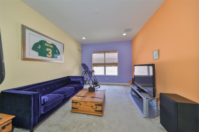 living room with light colored carpet