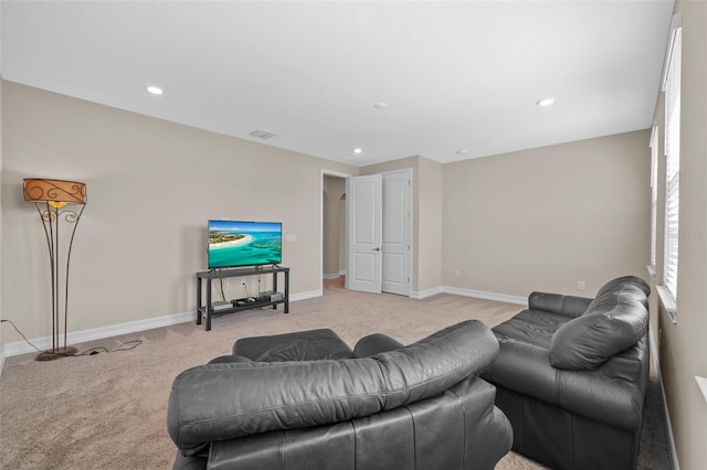 living room with light carpet