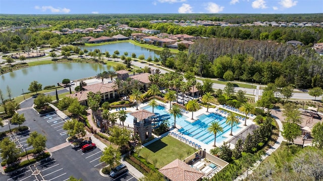 aerial view with a water view