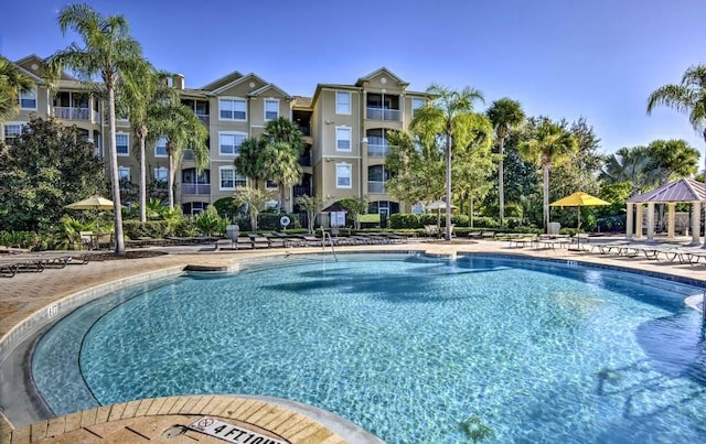 view of pool with a gazebo