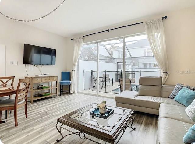 living room featuring light wood-type flooring