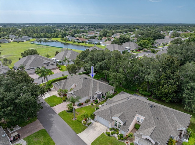 bird's eye view featuring a water view