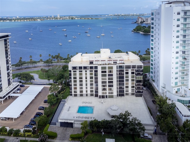 aerial view with a water view