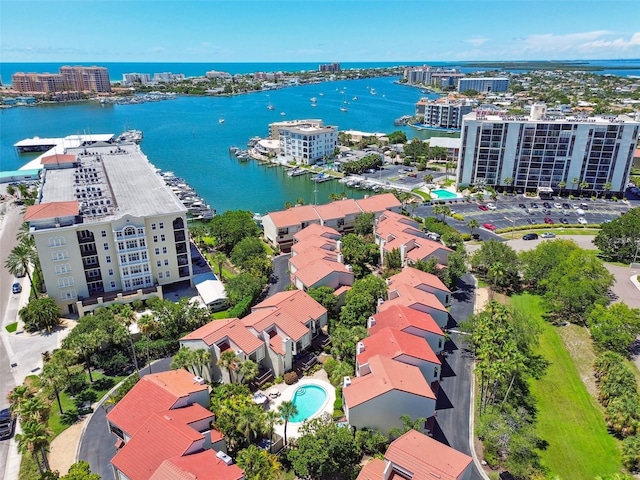 aerial view with a water view